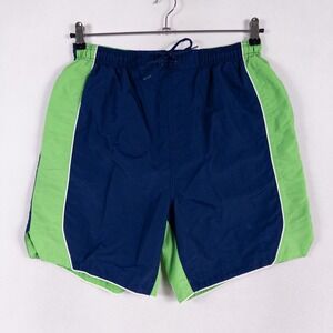 Sand N Sun Swim Trunks Mens Medium Blue Green Colorblock Mesh Lined Sporty Beach